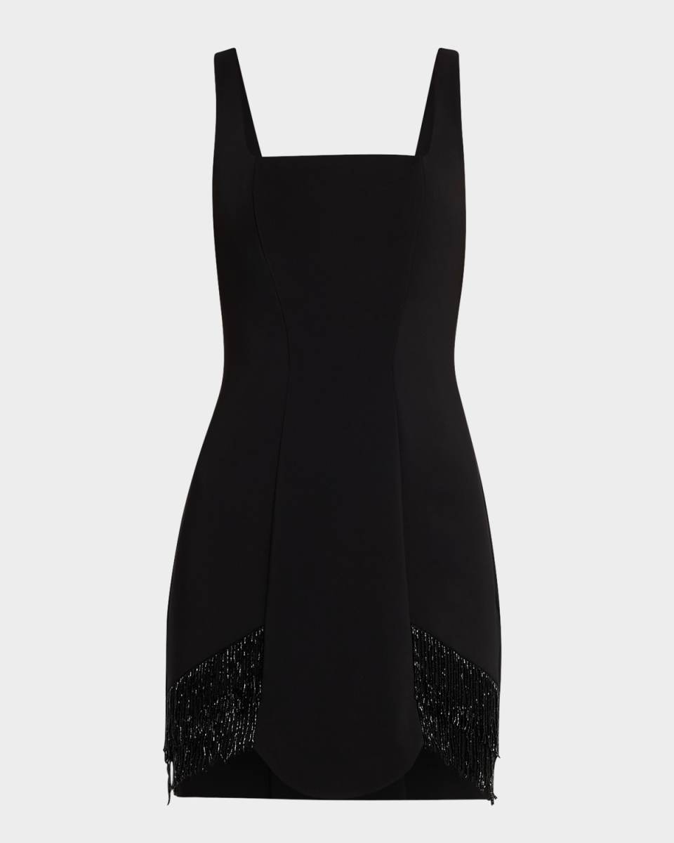 Addison Bead-Fringe Crepe Mini Dress